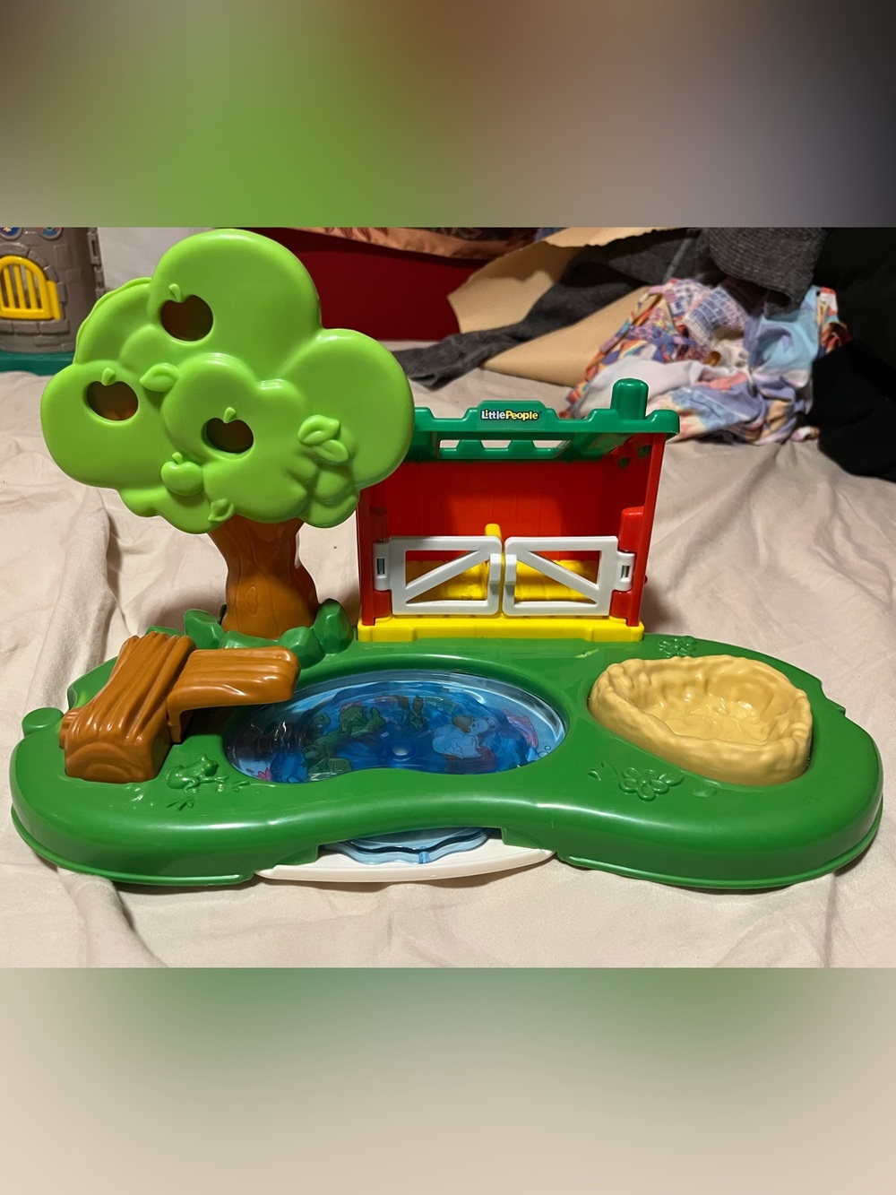Little People Green Farm Playset with Blue Pond and Brown Tree